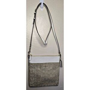 Authentic Coach Canvas Logo Small Crossbody Purse Cream Gold Jacquard Casual